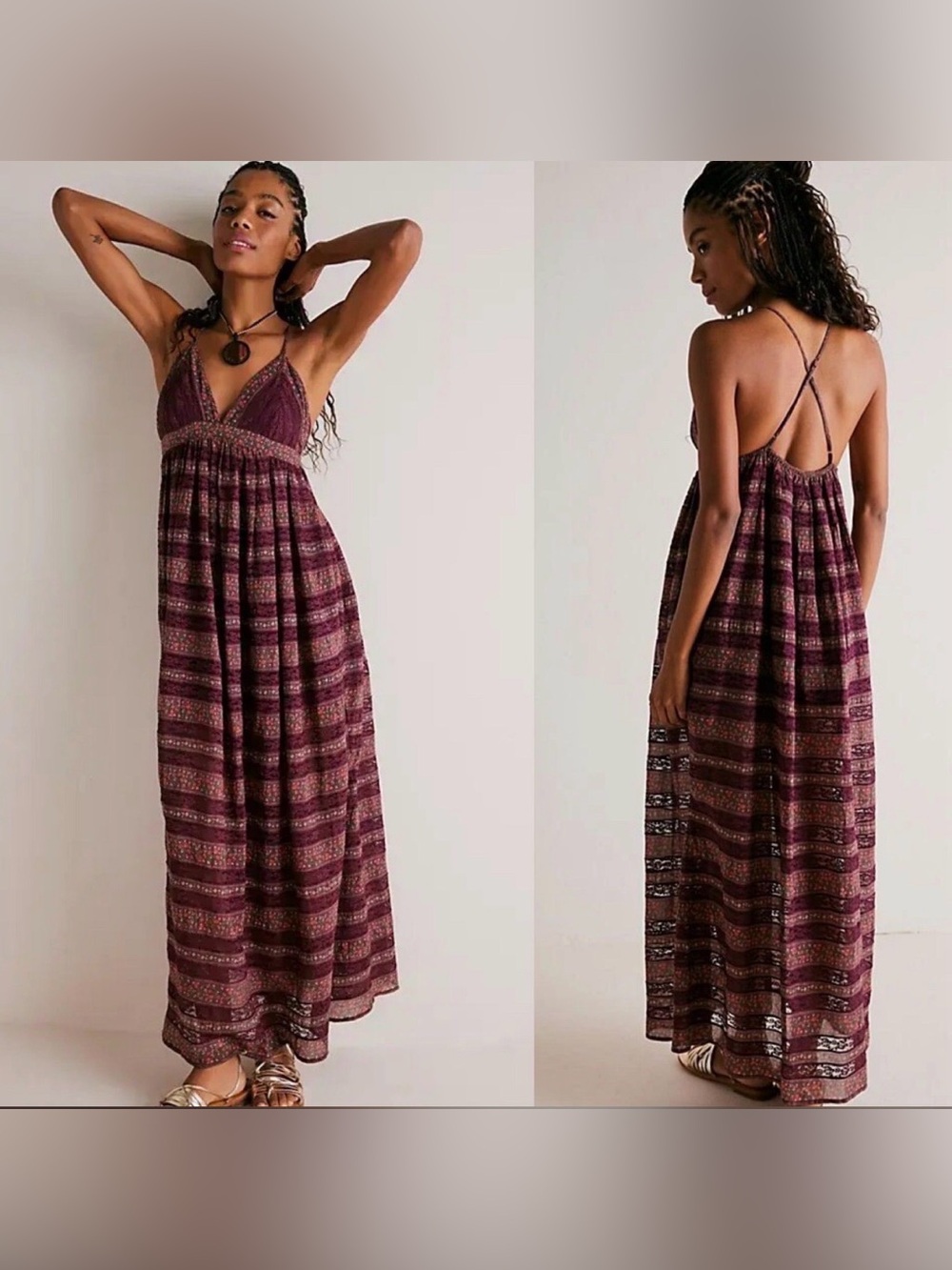 Free People Lotus Maxi Dress Fig Combo NWOT